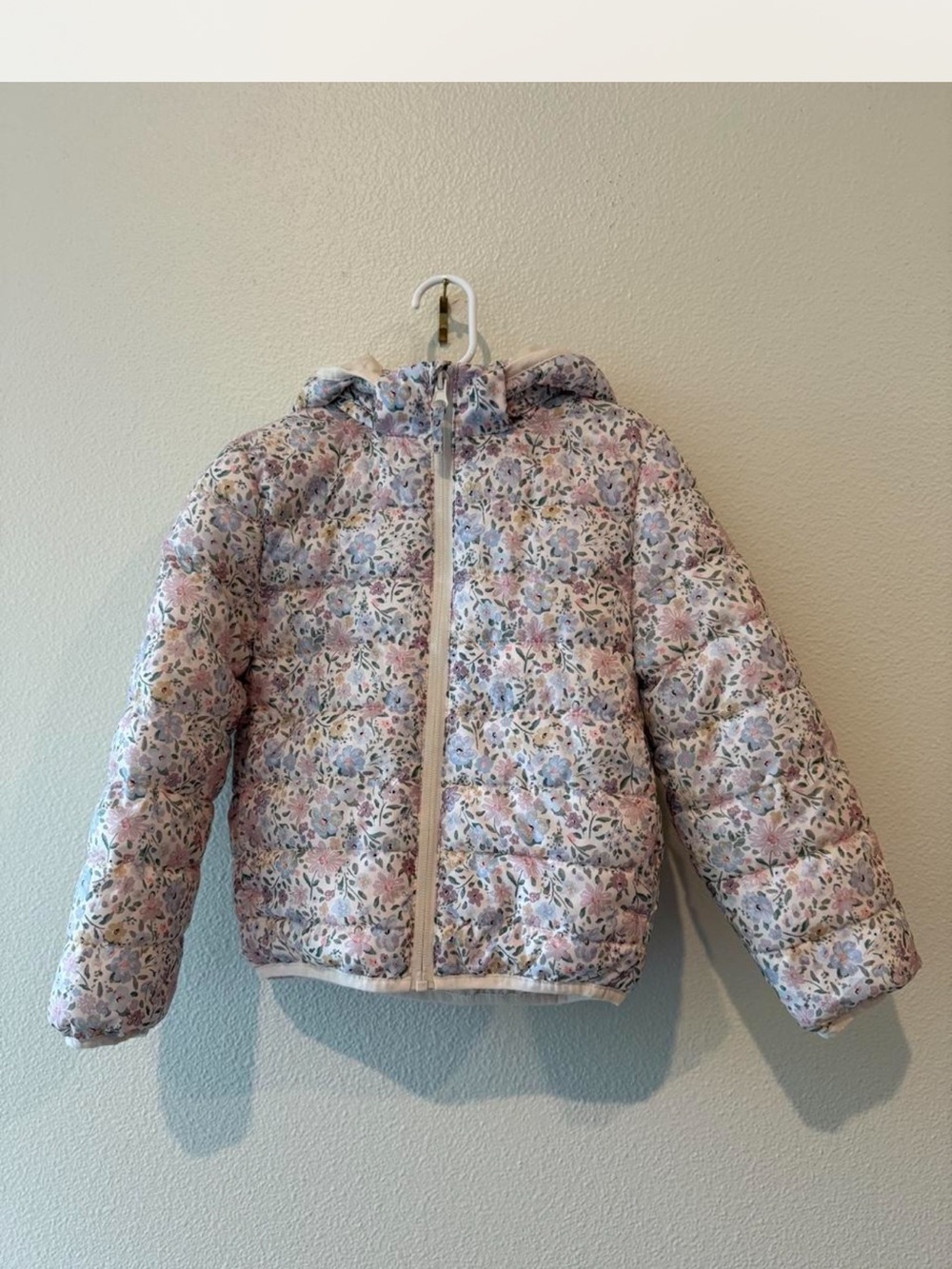 H&M Girls Floral Quilted Puffer Jacket - Light Pink